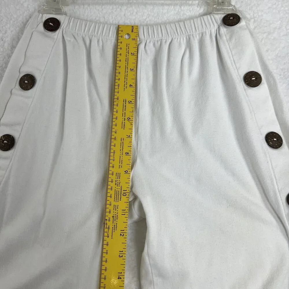 Soft Surroundings Womens S Newport Beach Pants White Wood Buttons Crop Wide Leg - Picture 8 of 13